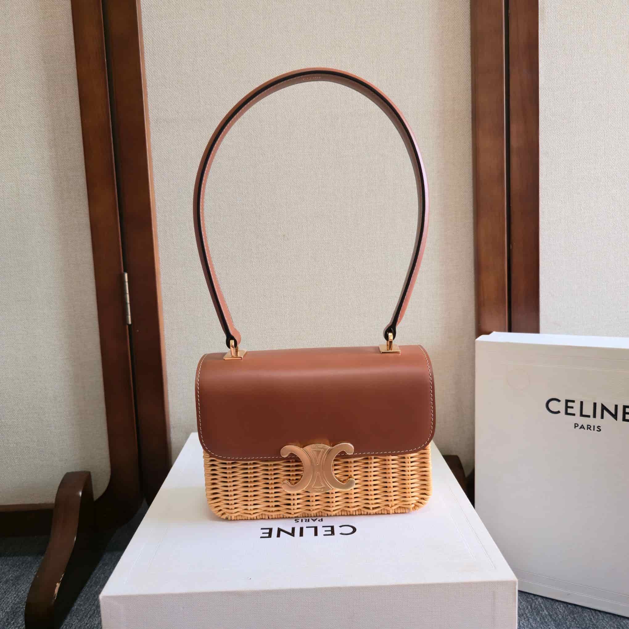 Celine Teen Garance Bag in Wicker and Natural Calfskin High