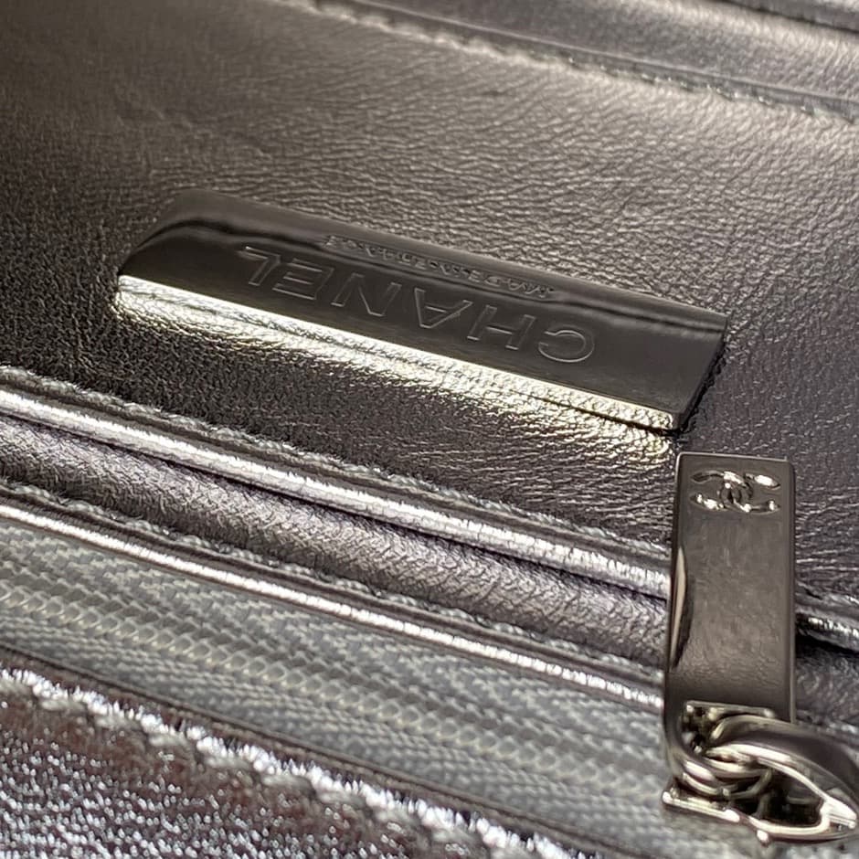 Chanel Mini Flap Bag with Top Handle Calfskin& Silver-tone Metal Silver AS5805 A