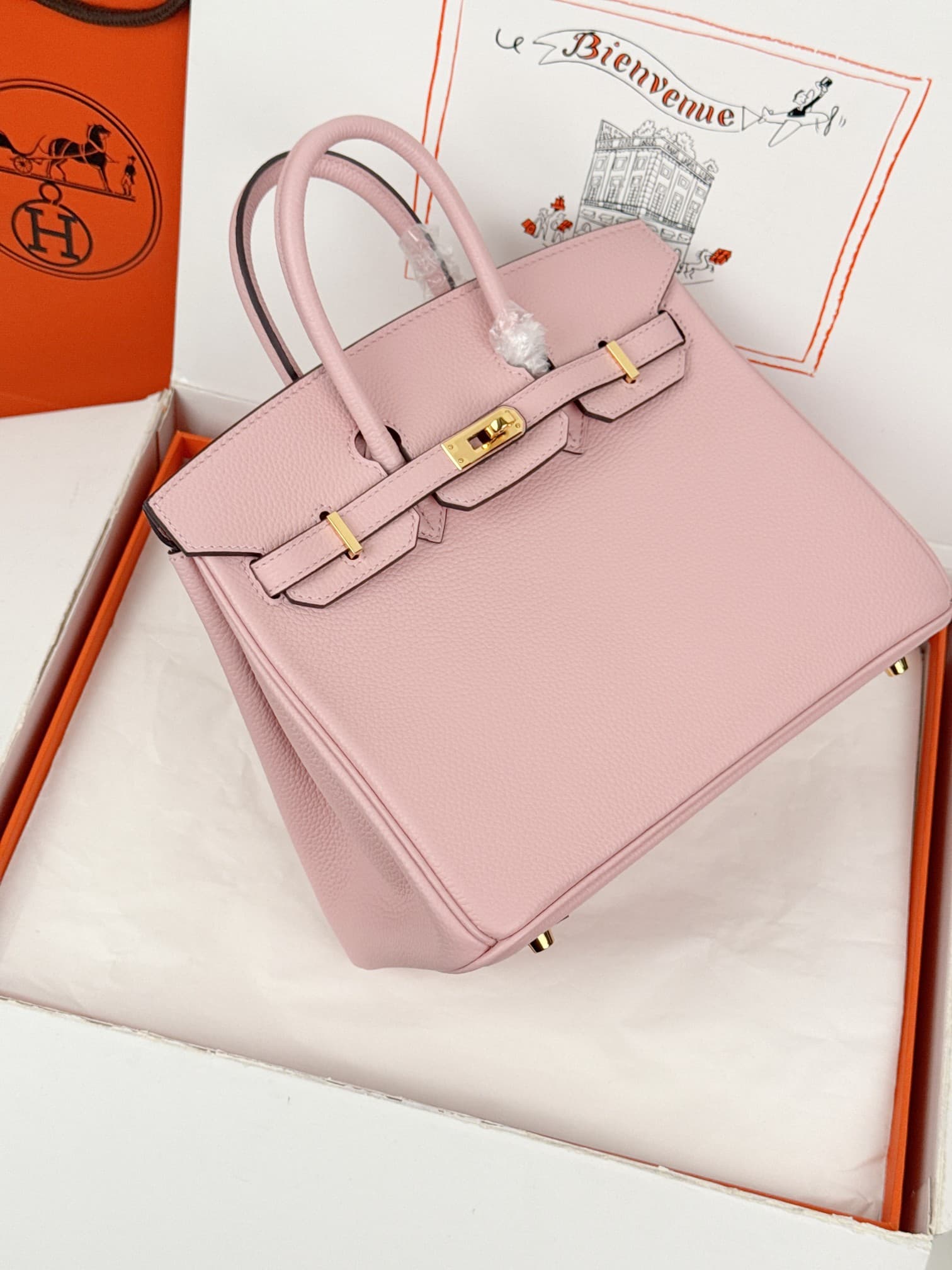 Hermes Birkin 25/30 Bag Togo Calfskin Leather Rose Sakura High