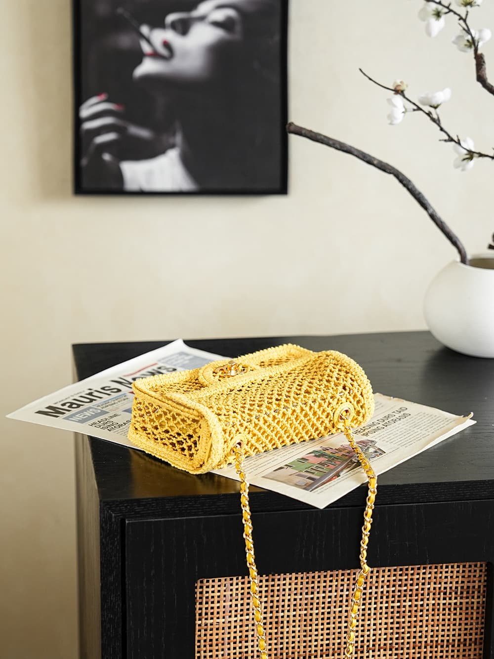 CHANEL Coco Beach Flap Bag Mesh, Strass & Gold-Tone Metal AS6156 Yellow A