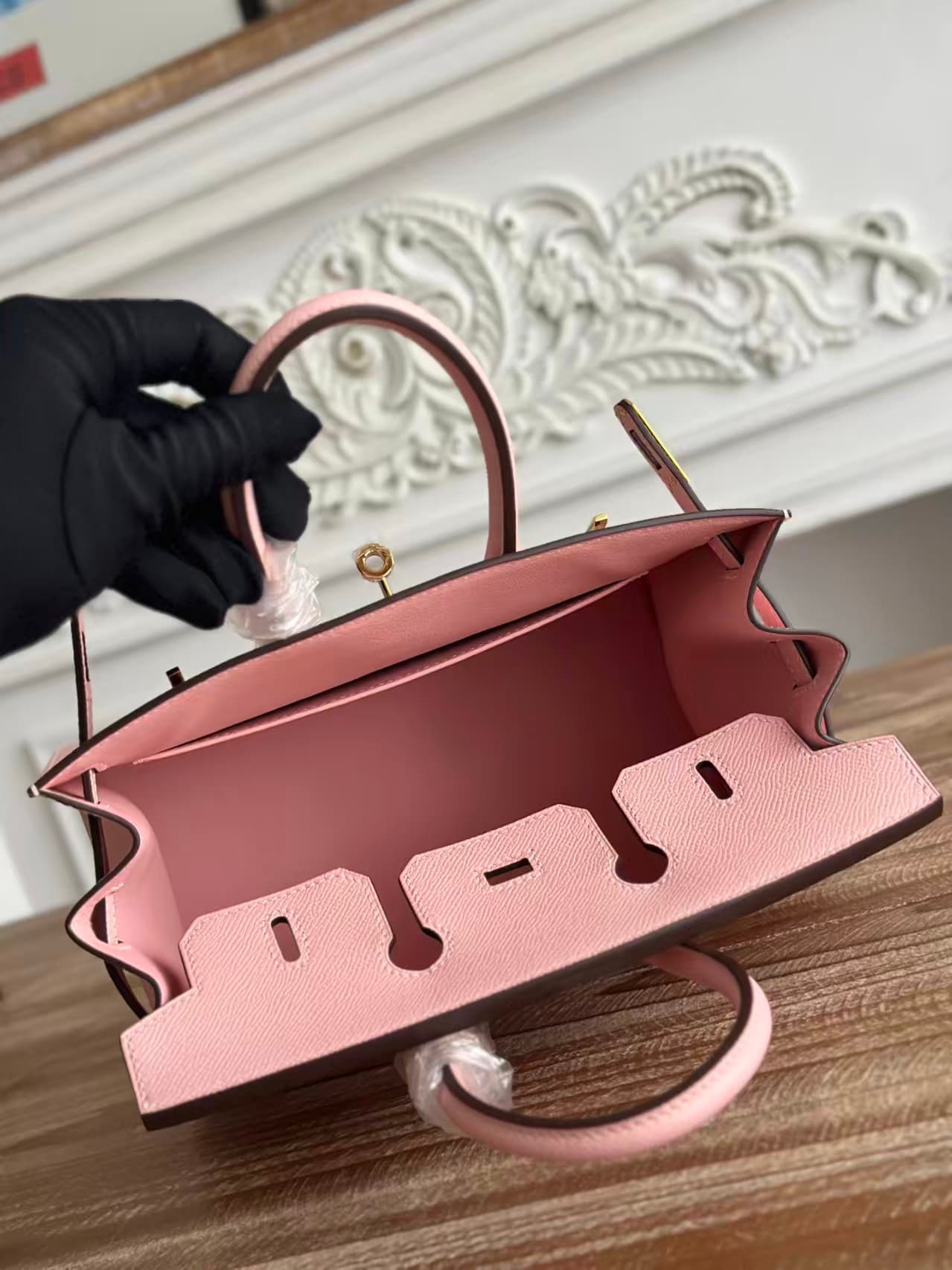 Hermes Birkin Sellier Bag 25/30cm Epsom Leather WAX  Rose Sakura  Gold-Metal High