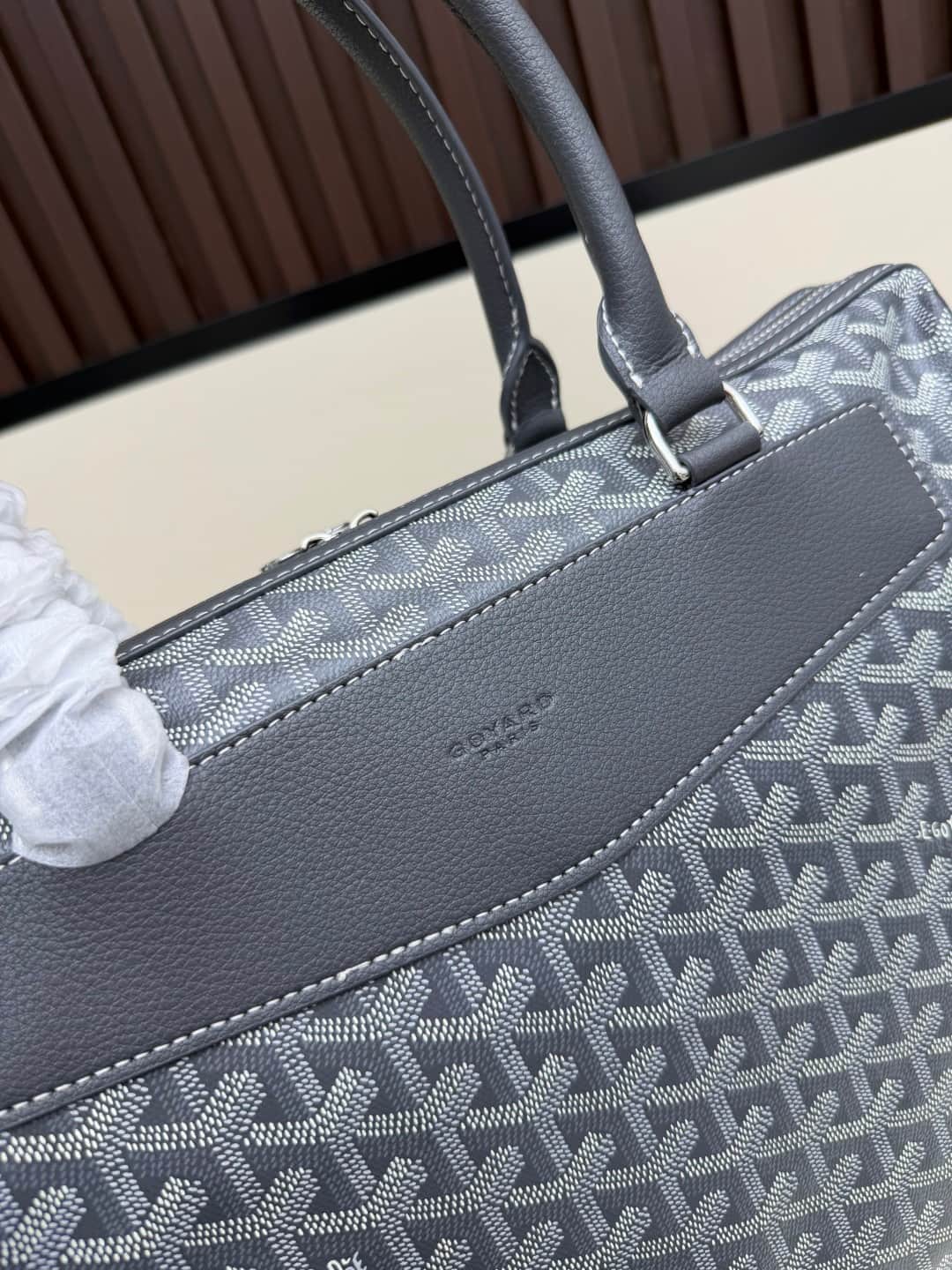 Goyard Cisalpin Document Case Grey Chevron Print Coated Canvas Mid