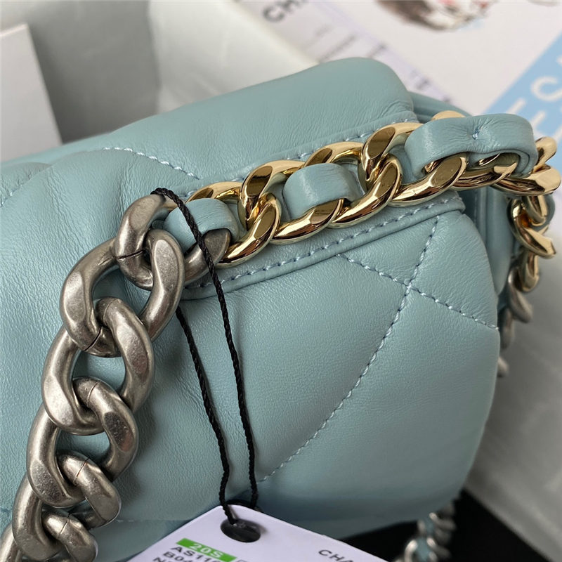 Chanel 19 Flap Bag Lambskin Blue Silver High