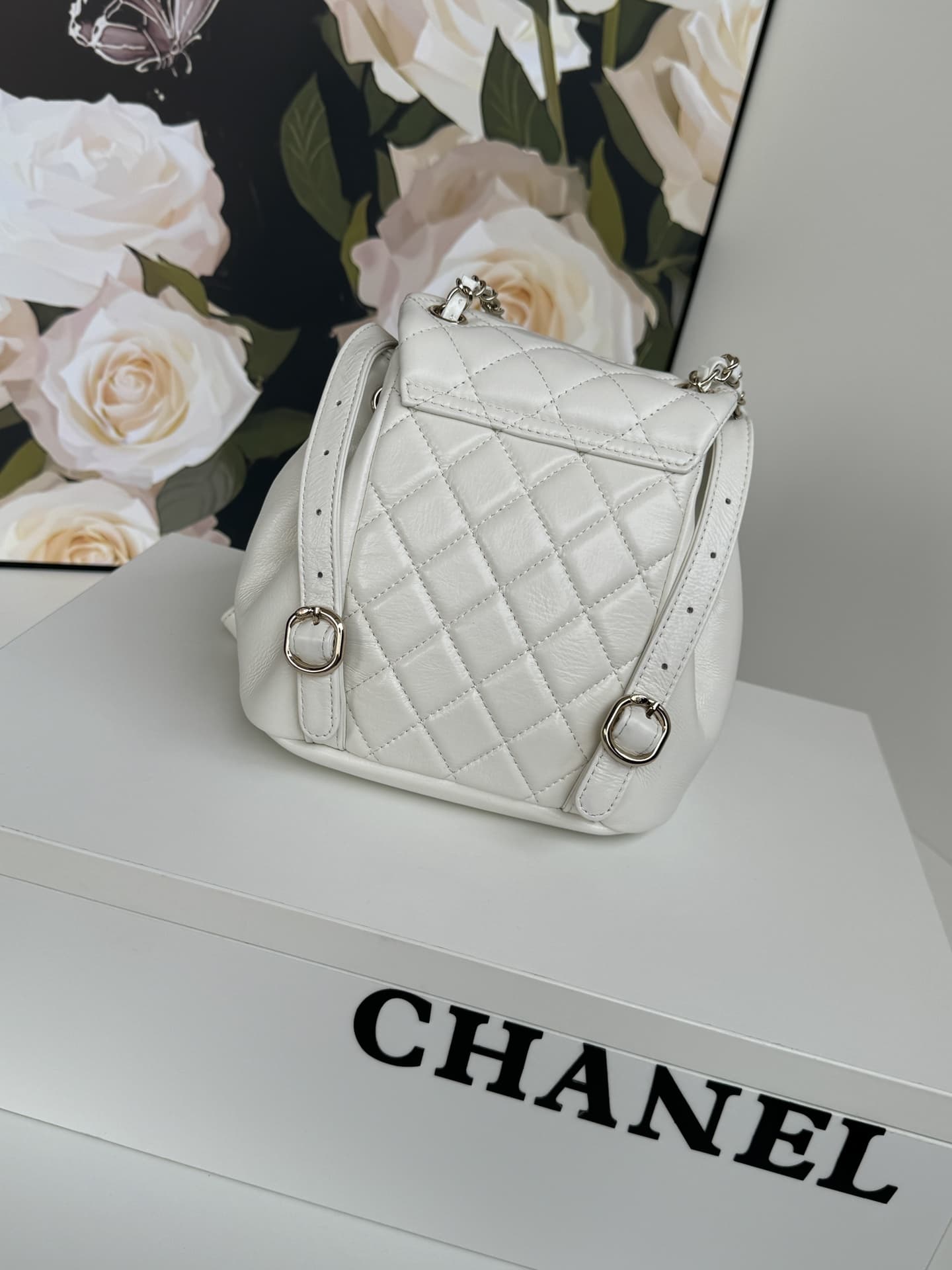 Chanel Small Quilted Duma Backpack Shiny Calfskin AS2908 White High
