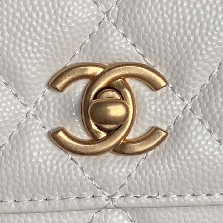 Chanel Mini Flap Bag with Top Handle Grained Shiny Calfskin & Gold-Tone Metal White AP4798 A