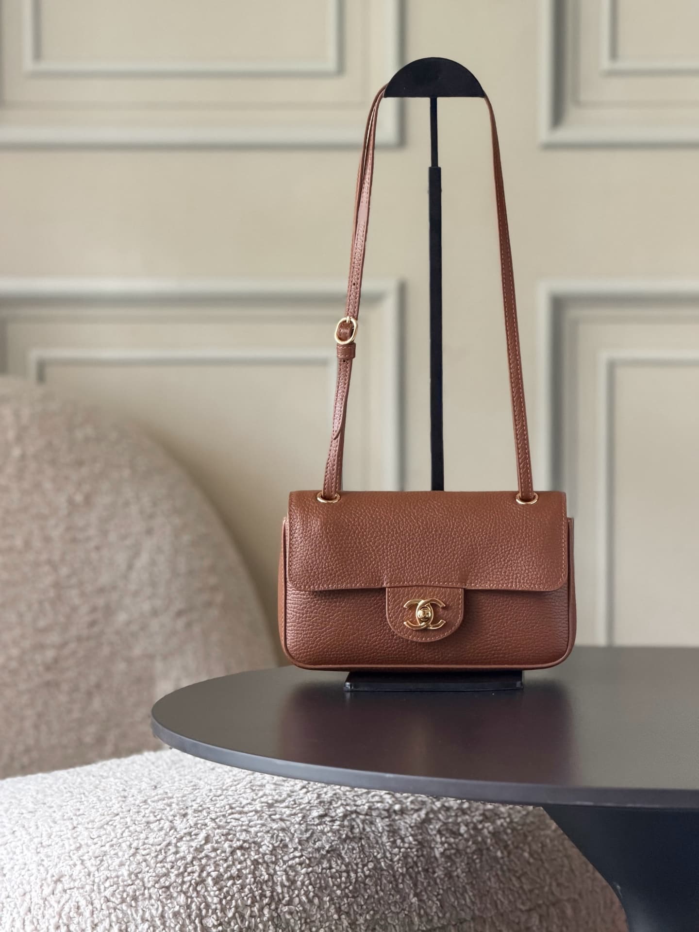 CHANEL Mini flap bag Grained Calfskin&Gold-tone metal Caramel AS6573 A