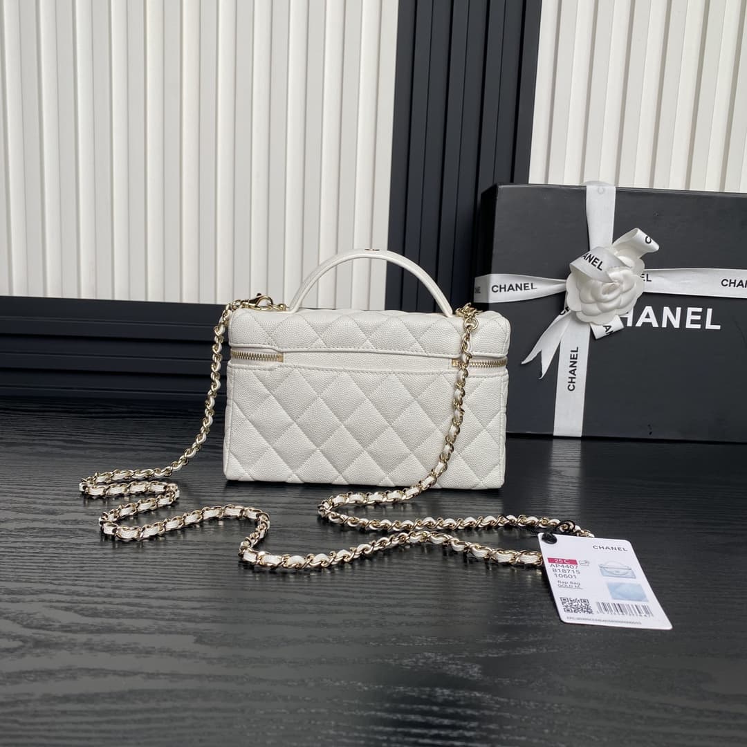 Chanel VANITY WITH CHAIN AP4407 Grained Calfskin & Gold-Tone Metal White High