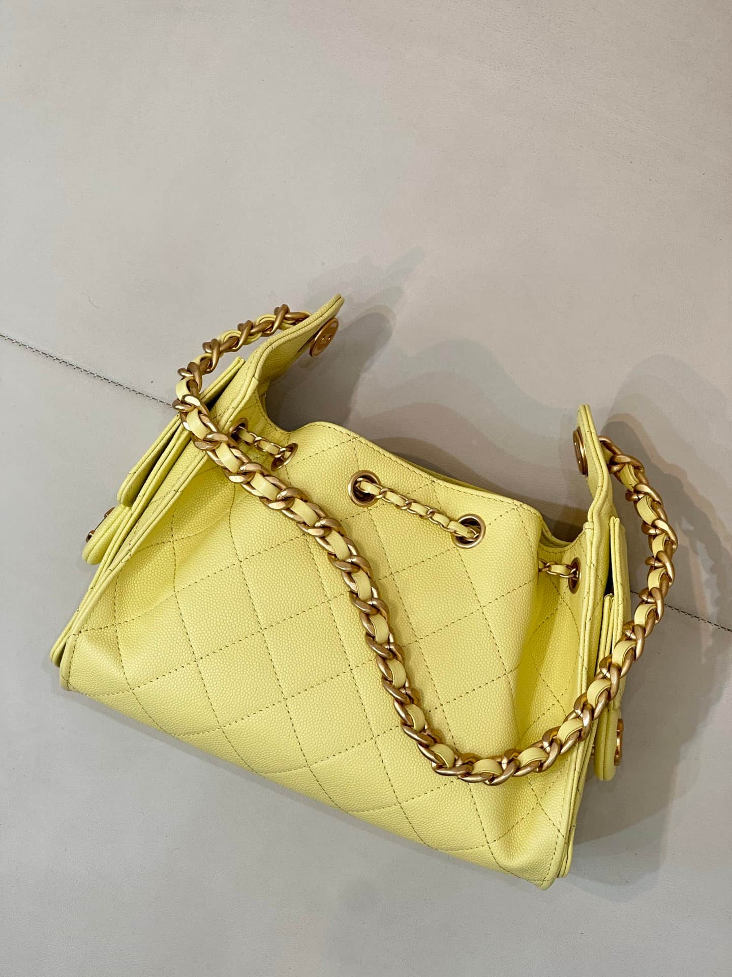 CHANEL 25 Mini Handbag AS5631 Grained Calfskin & Gold-tone Metal Yellow TOP