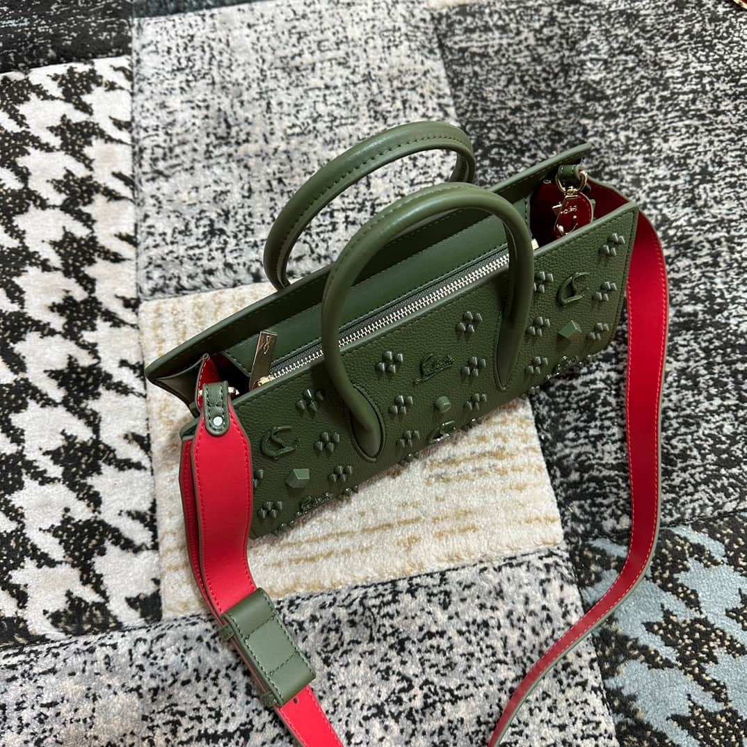 Christian Louboutin Paloma leather tote bag in Green with spikes &studs High
