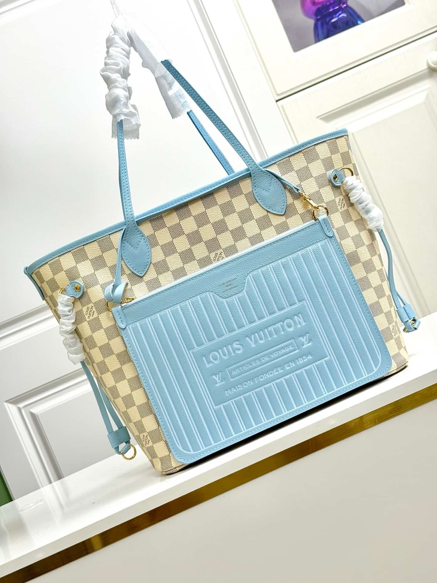 Louis Vuitton Neverfull Inside Out MM Damier Azur/Bleu Olympe Coated canvas N40946 High