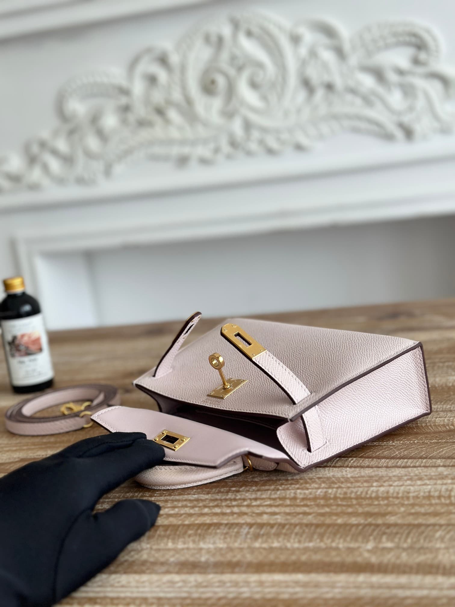Hermes Kelly Mini II Bag Epsom Leather WAX Rose Sheherazade High