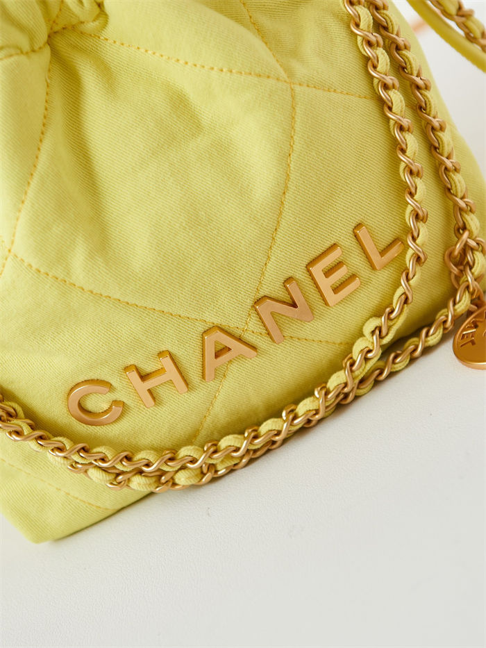 Chanel 22 MINI HANDBAG Canvas & Gold-Tone Metal Yellow AS3980 A