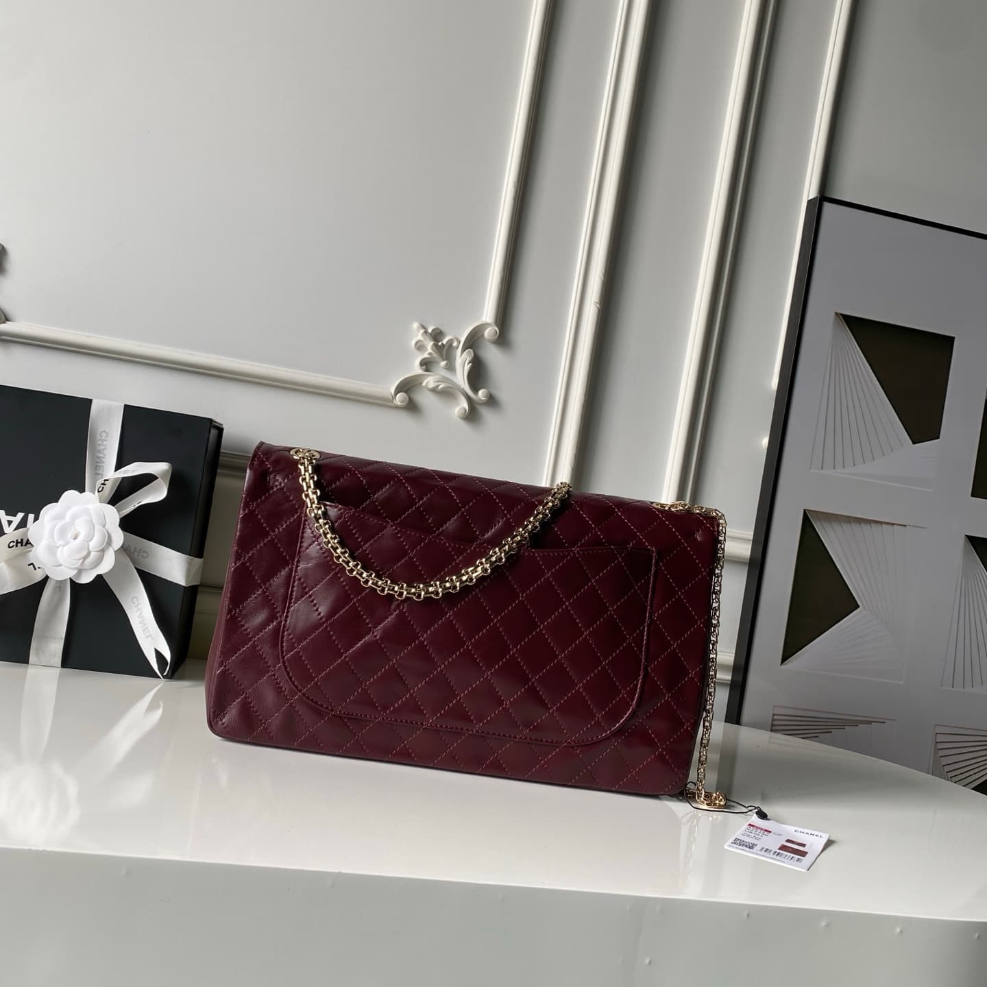 CHANEL Large 2.55 Handbag Aged Calfskin & Gold-Tone Metal & Burgundy A37587 A