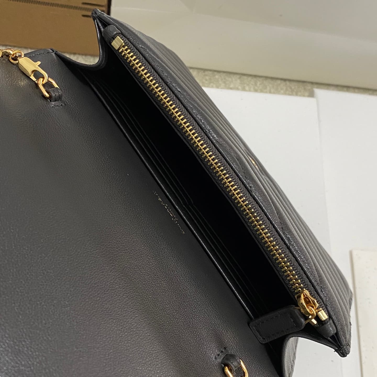Saint Laurent Monogram Matelassé Cassandre Wallet on Chain Black Lambskin 393953 High