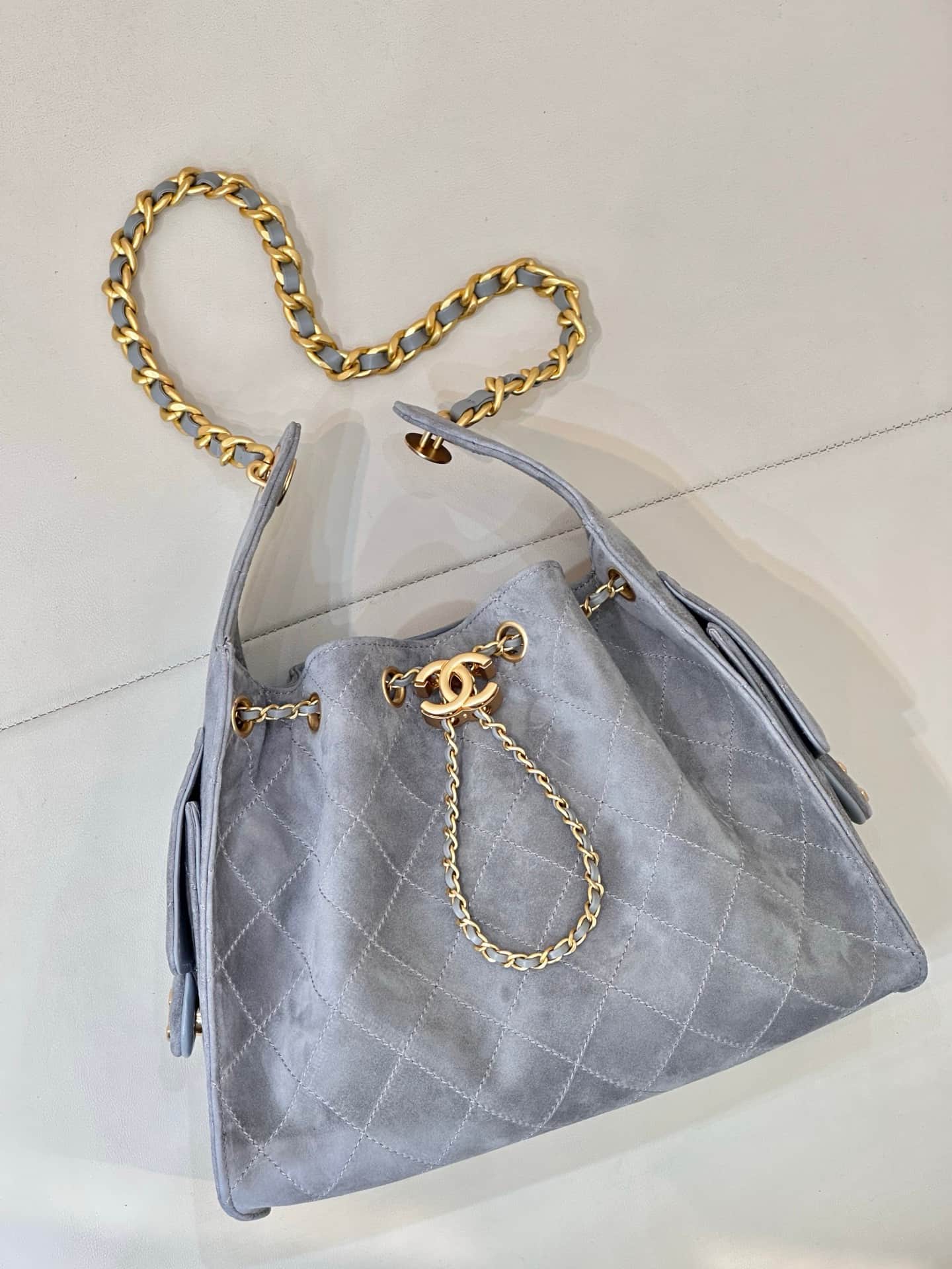 Chanel 25 Small Hobo handbag AS5293 Suede &Gold-tone Metal Grey TOP