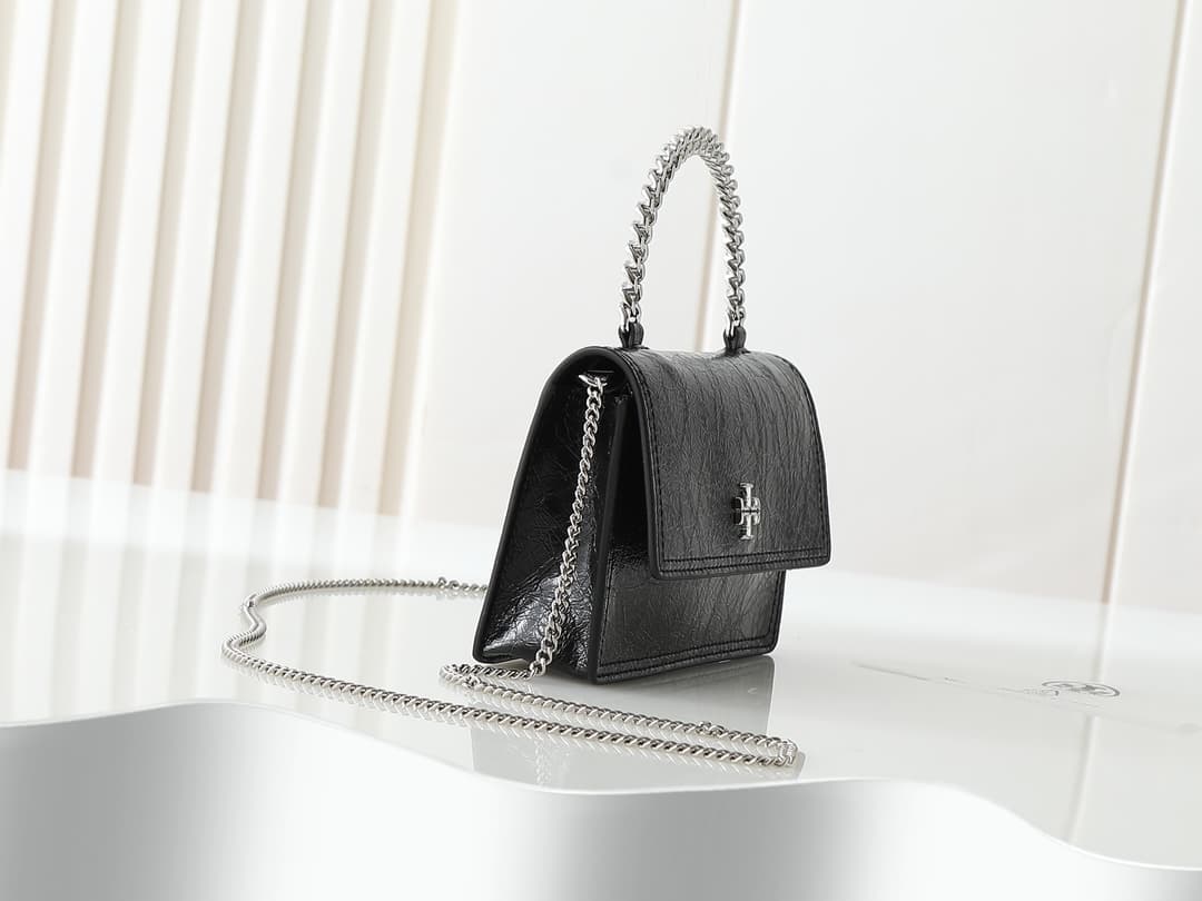 Tory Burch Kira Mini crinkled Leather Top-Handle black Bag high