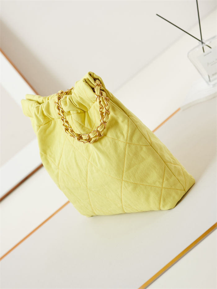 Chanel 22 SMALL HANDBAG Canvas & Gold-Tone Metal AS3260 Yellow A