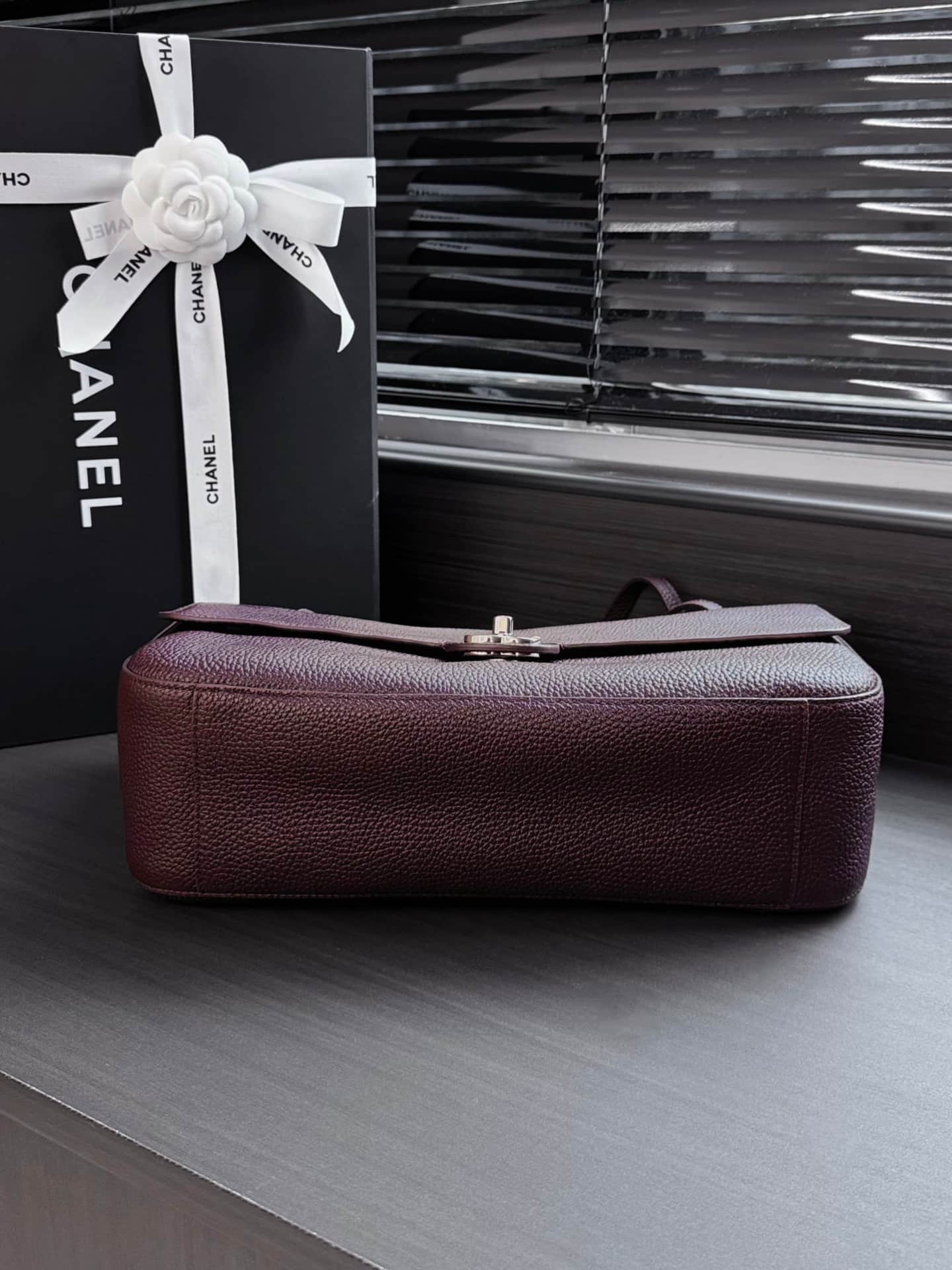 Chanel Maxi Flapbag Grained Calfskin & Silver-Tone Metal Dark Brown AS6231 A