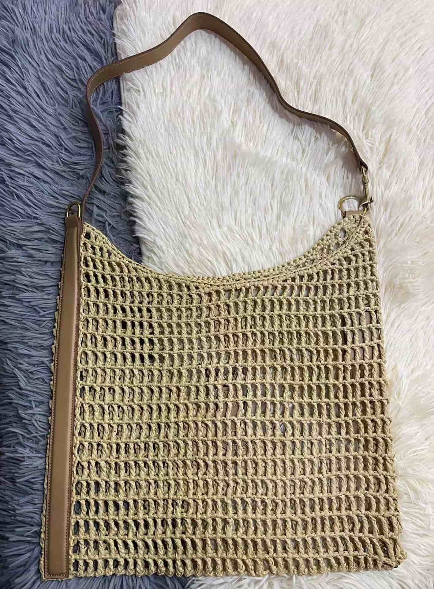 YSL OXALIS IN RAFFIA HANDCRAFTED CROCHET NET SHOULDER BAG High