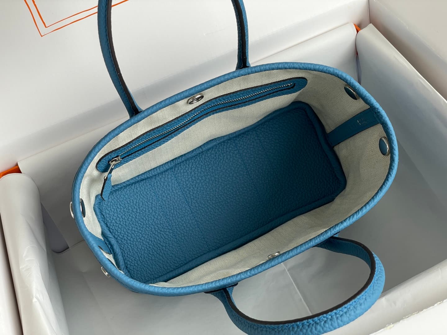 Hermes Garden Party 23 bag in Blue Zanzibar Togo Leather WAX High
