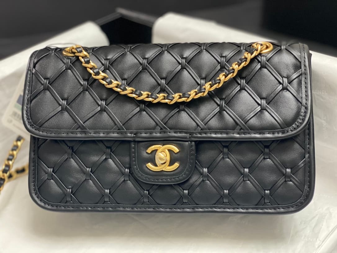 Chanel Small Flap Bag Metallized Braided Calfskin & Gold-Tone Metal  Black AS4797 High