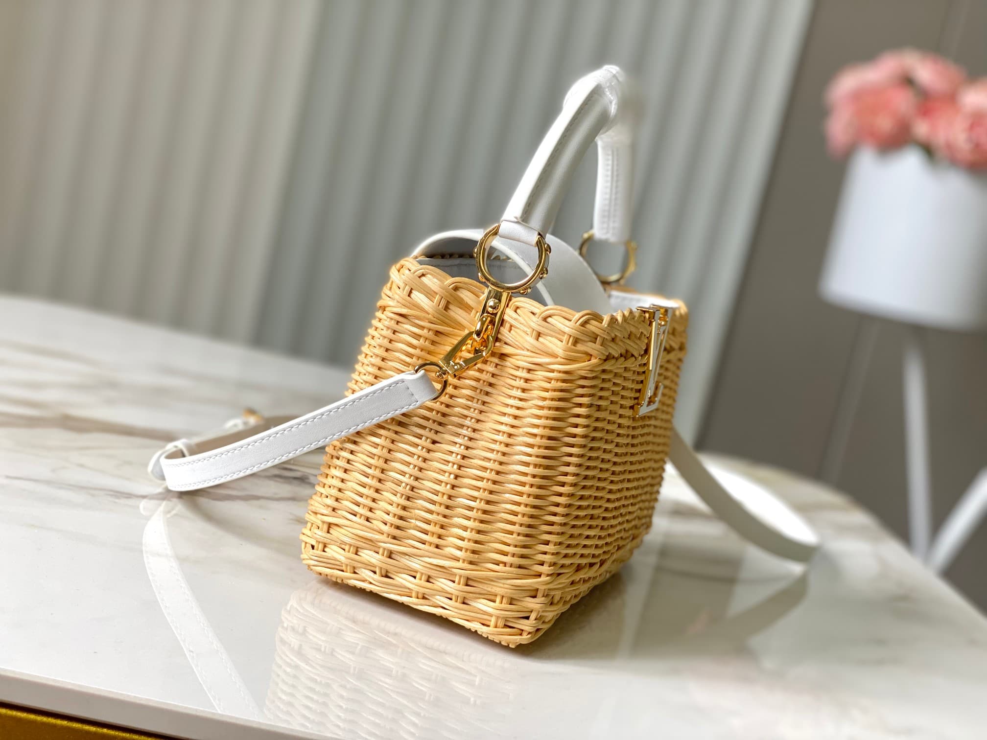 Louis Vuitton Capucines Mini Rattan and cowhide leather M26004 White Top