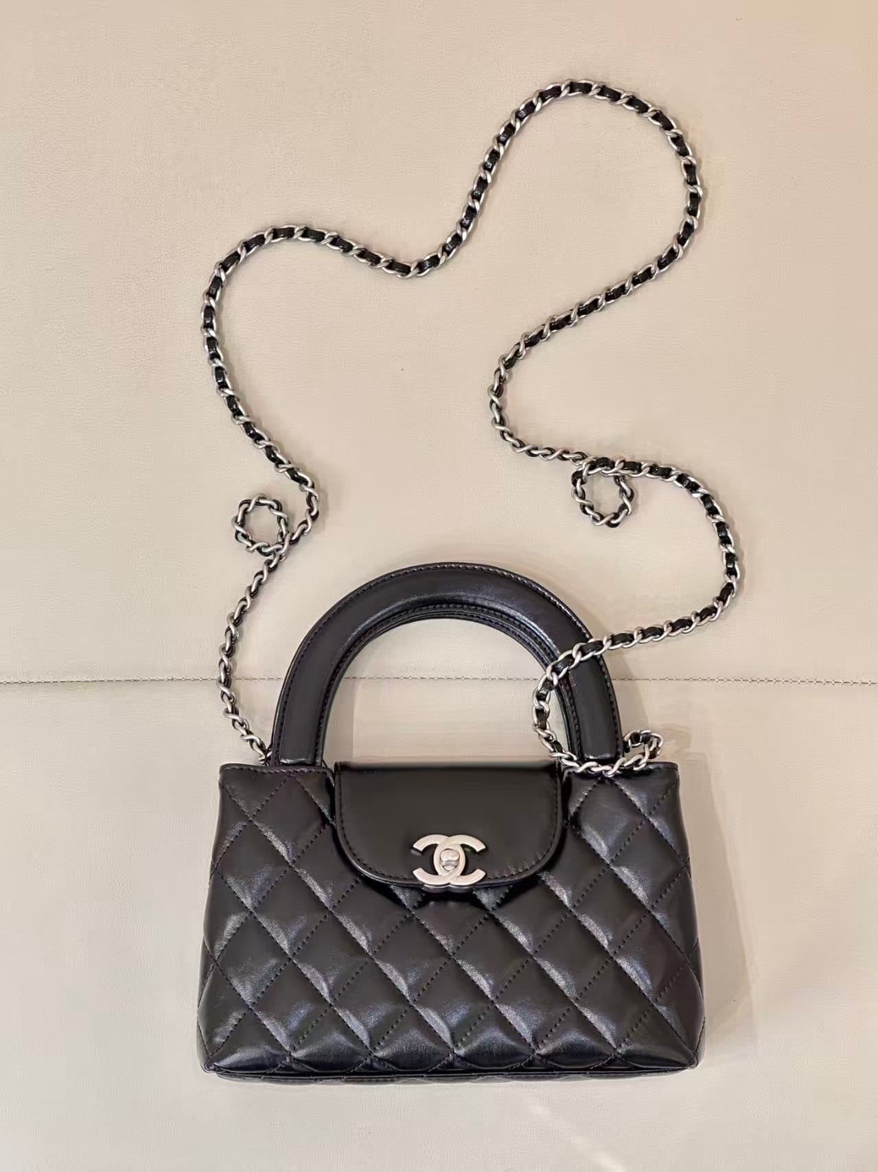 Chanel MINI SHOPPING BAG AS4416 Shiny Aged Calfskin & Silver-Tone Metal Black Top