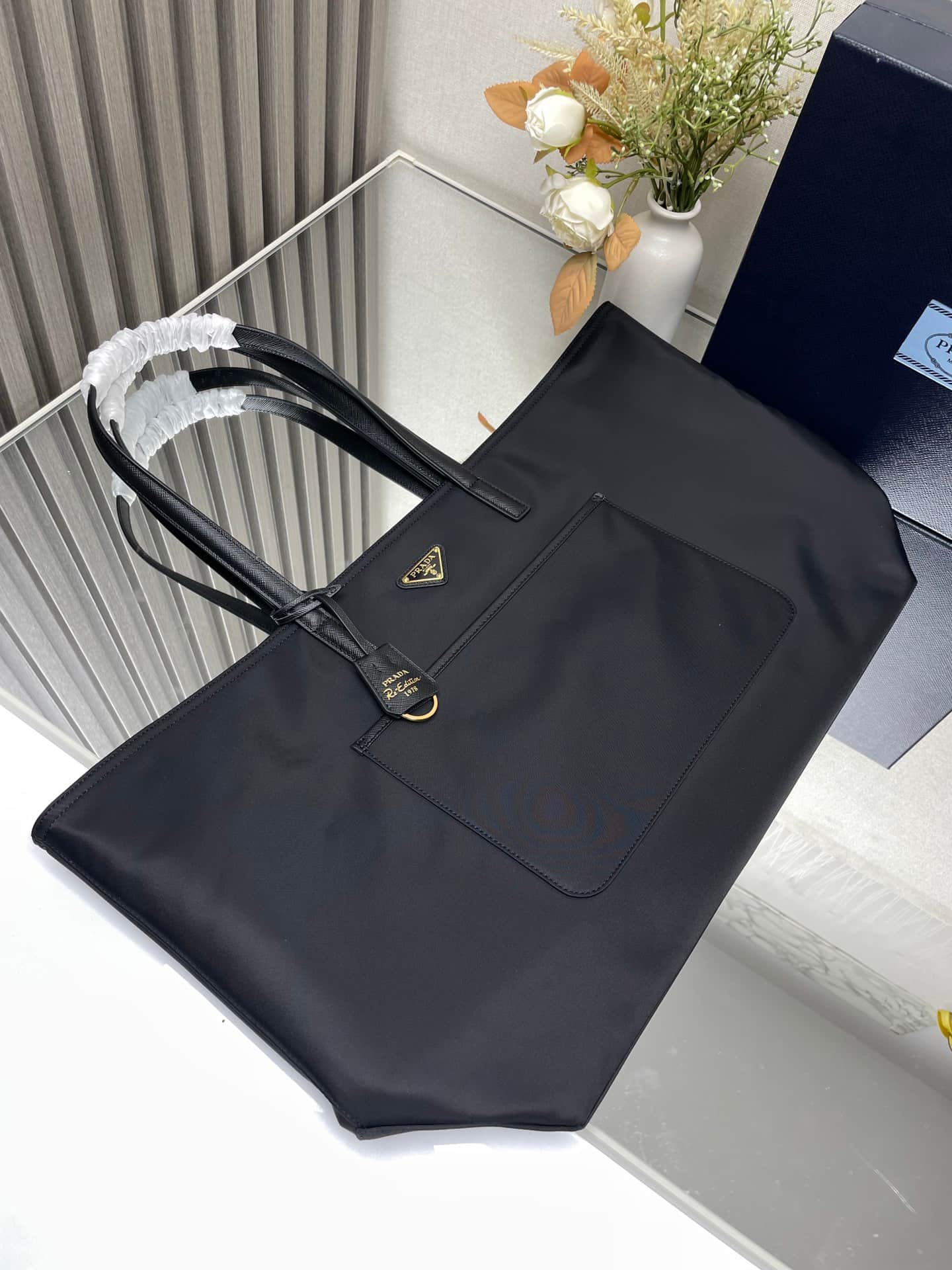 Prada Re-Edition 1978 large Re-Nylon and Saffiano leather tote bag Black 1BG527 High