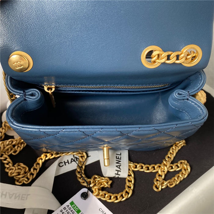 Chanel SUPERMINI FLAP BAG AS4040 Lambskin & Gold-Tone Metal Blue-Navy A