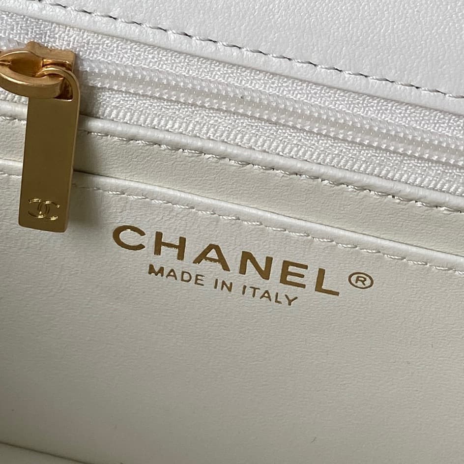 Chanel Mini Flap Bag with Top Handle Lambskin& Gold-tone Metal White AS5813 A