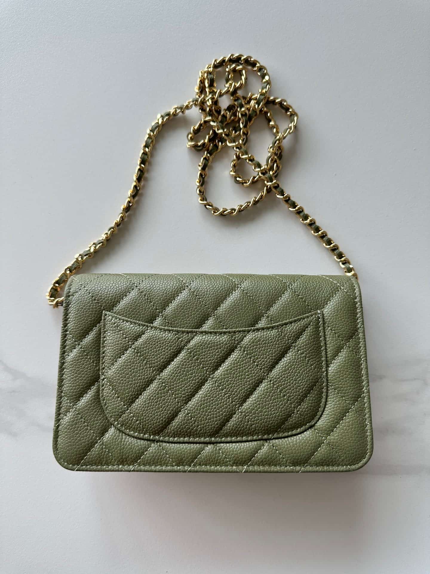 Chanel Classic Wallet on Chain Grained Shiny Calfskin & Gold-Tone Metal AP4241 Dark Green High