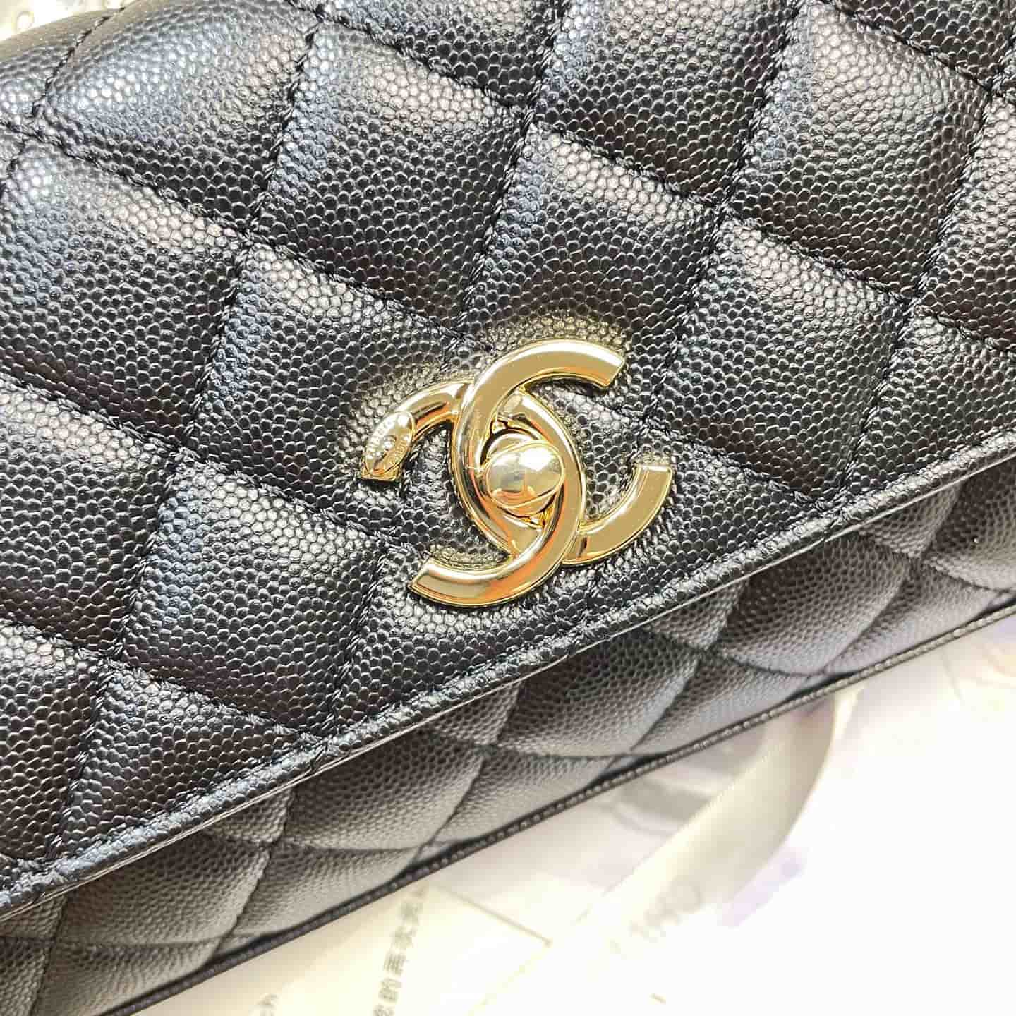 Chanel Maxi Flap Bag with Top Handle Grained Calfskin& Gold-Tone Metal AS6091 Black A