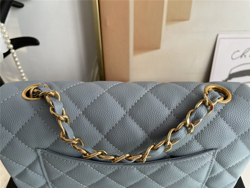 Mini CLASSIC HANDBAG Grained Calfskin Grey-Blue Gold Metal A