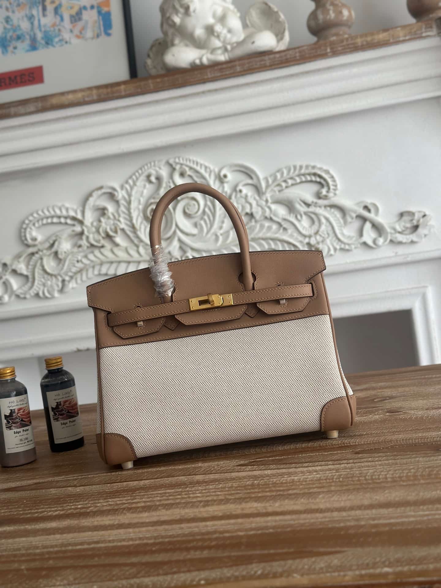 Hermes Birkin 25/30 Bag Canvas & Swift Leather WAX High