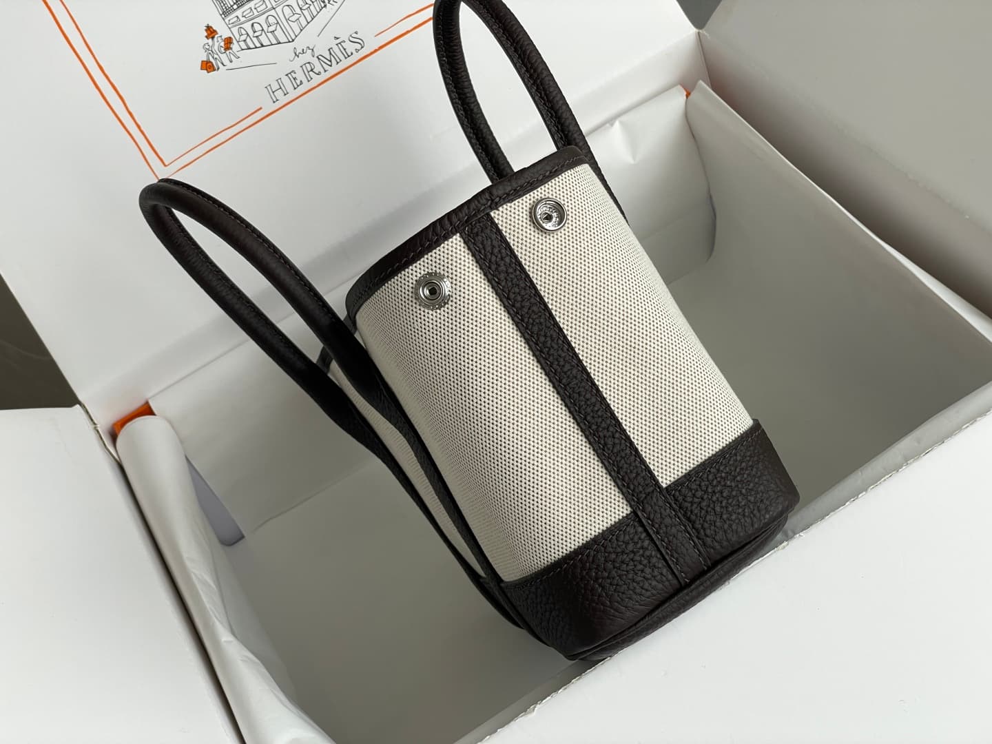 Hermes Garden Party 23 bag in Ebony Togo Leather With Canvas WAX High