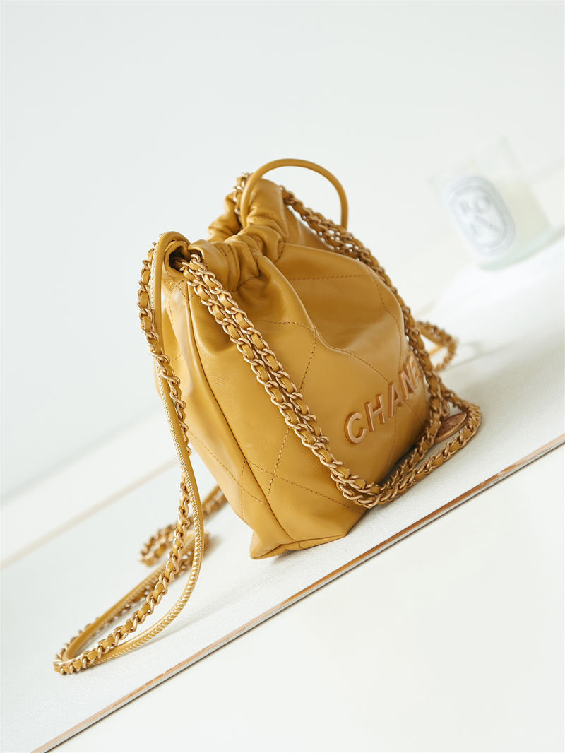 Chanel 22 MINI HANDBAG Shiny Calfskin Camel & Gold-Tone Metal AS3980 A