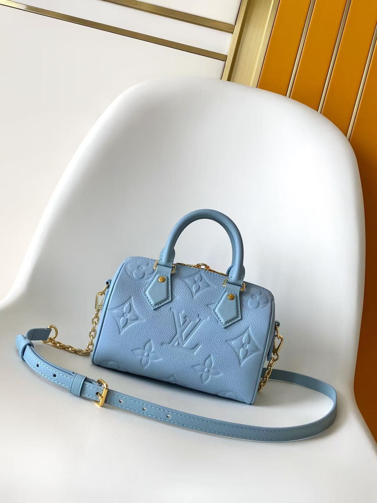 Louis Vuitton Speedy Bandoulière 20 Blue Jean Monogram Empreinte Leather M28316 High