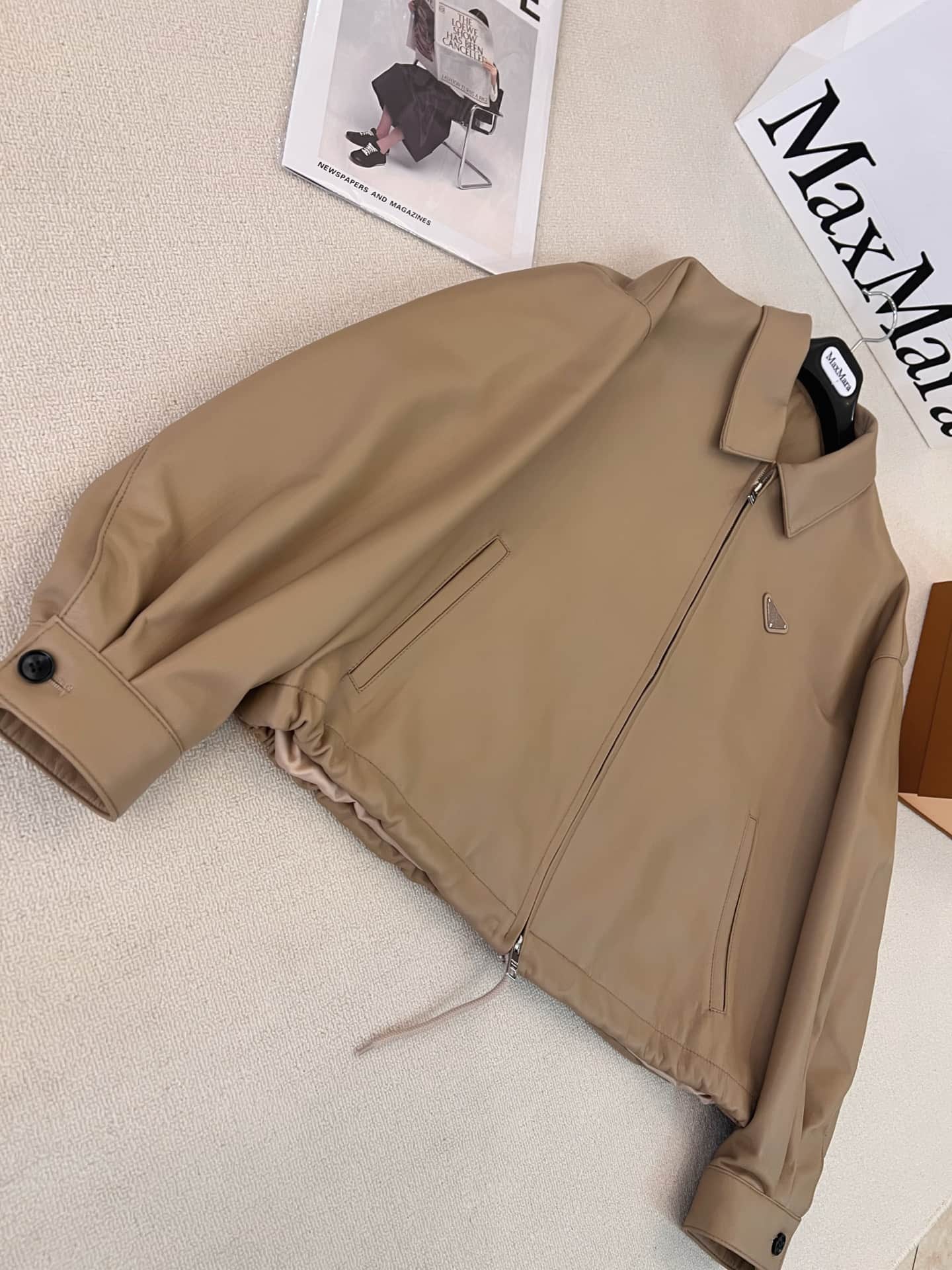 Prada Light Beige Nappa Leather Blouson Jacket