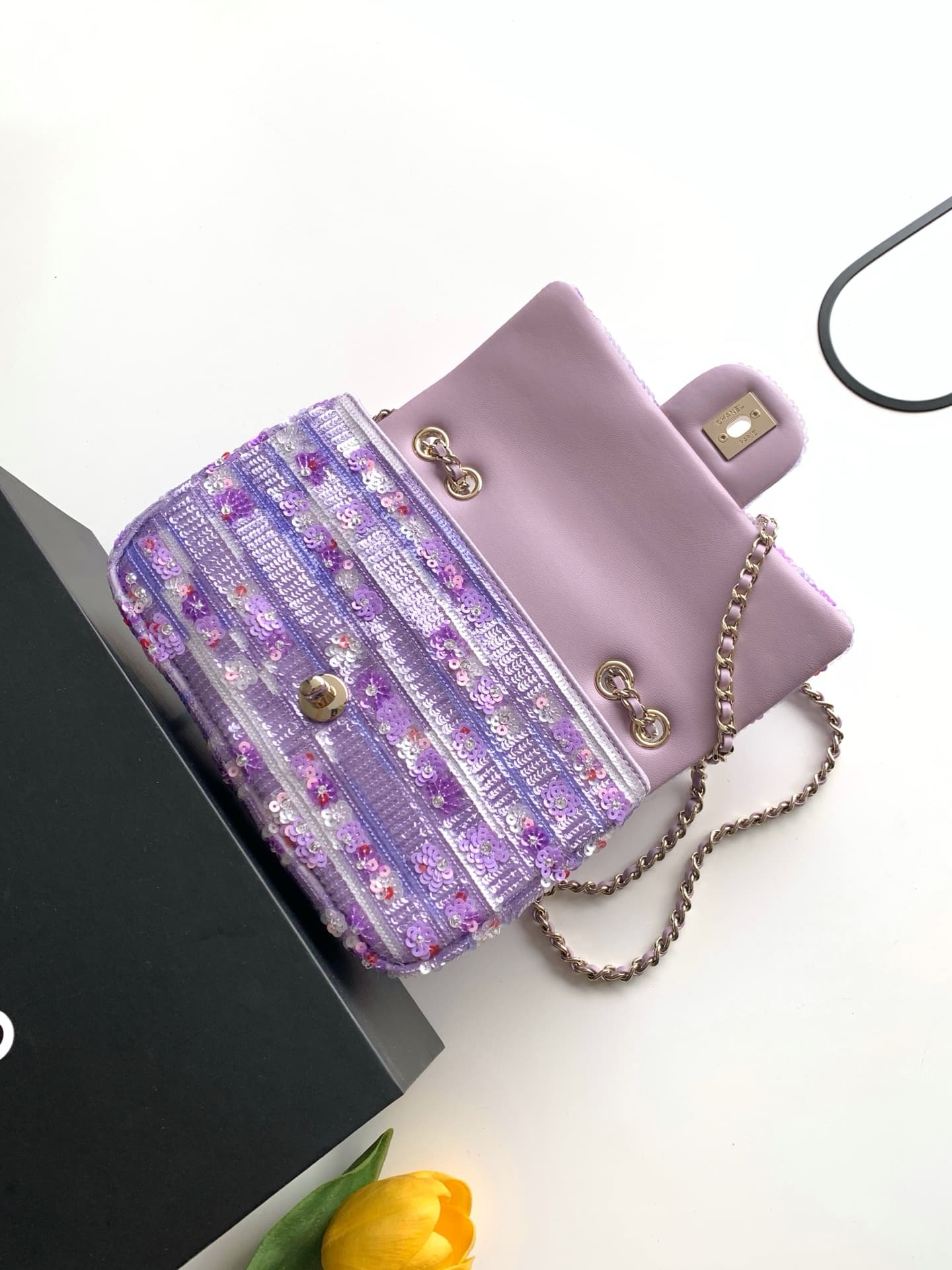 Chanel Flap Bag Sequins & Gold-Tone Metal AS4561 Purple A