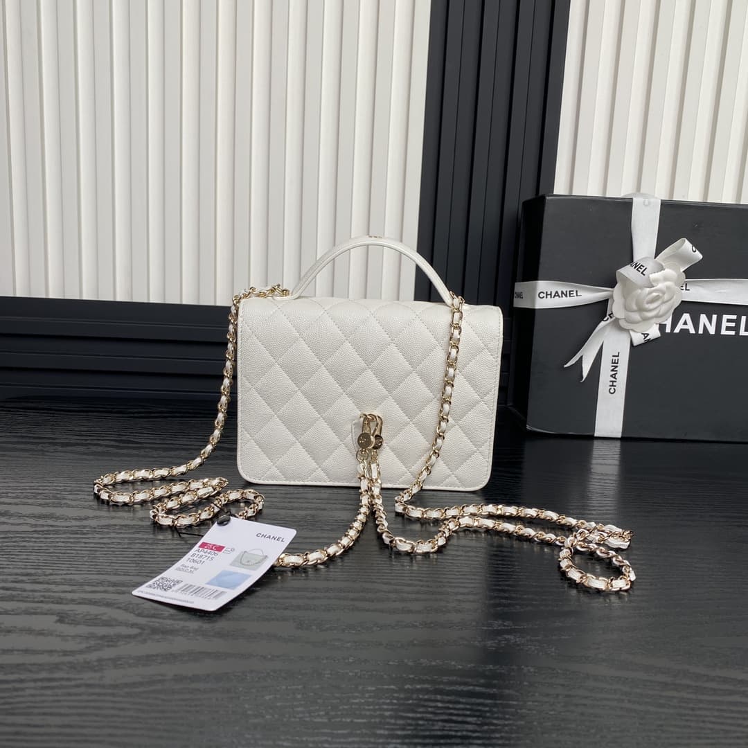 Chanel Mini Flap Clutch with Chain AP4406Grained Calfskin & Gold-Tone Metal White A