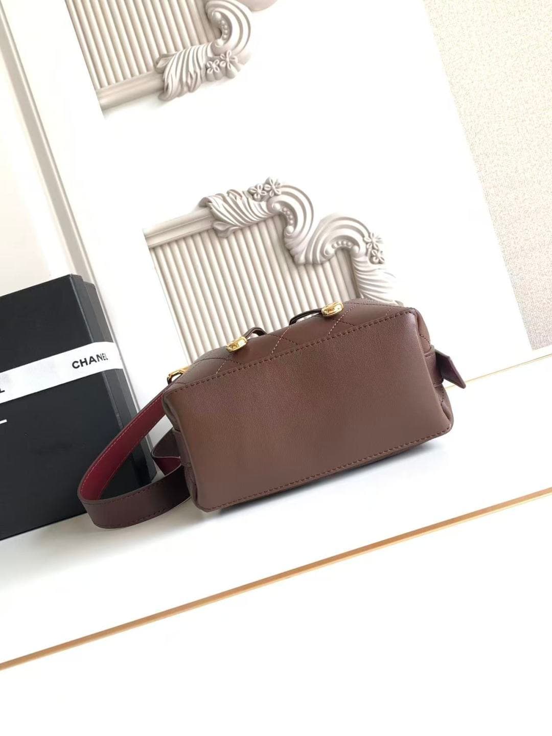 Chanel Small Bucket Bag Calfskin Leather & Gold-Tone Metal Dark Brown AS6537 A