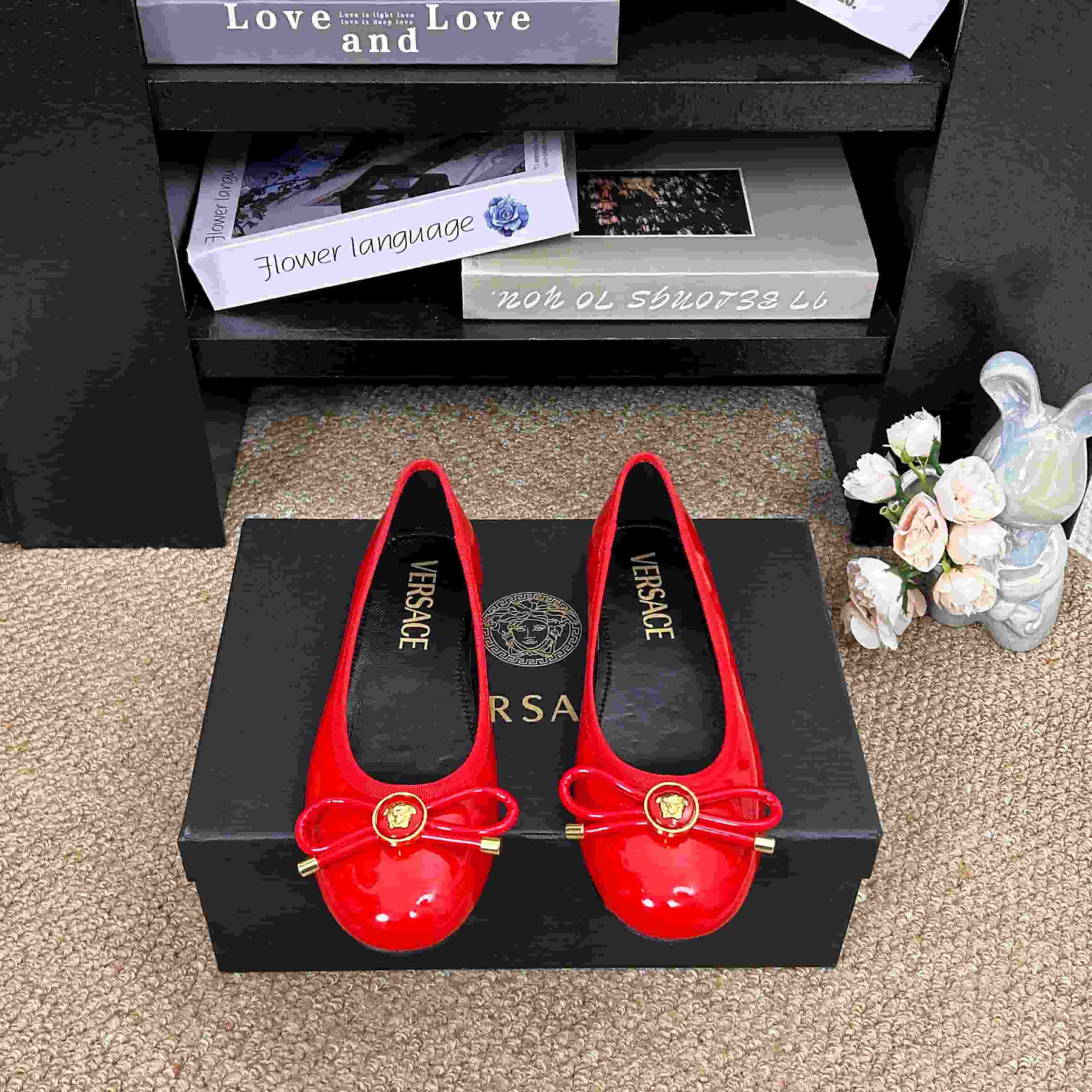 Versace Opera Bow patent-leather Ballet Flats Shoes Women