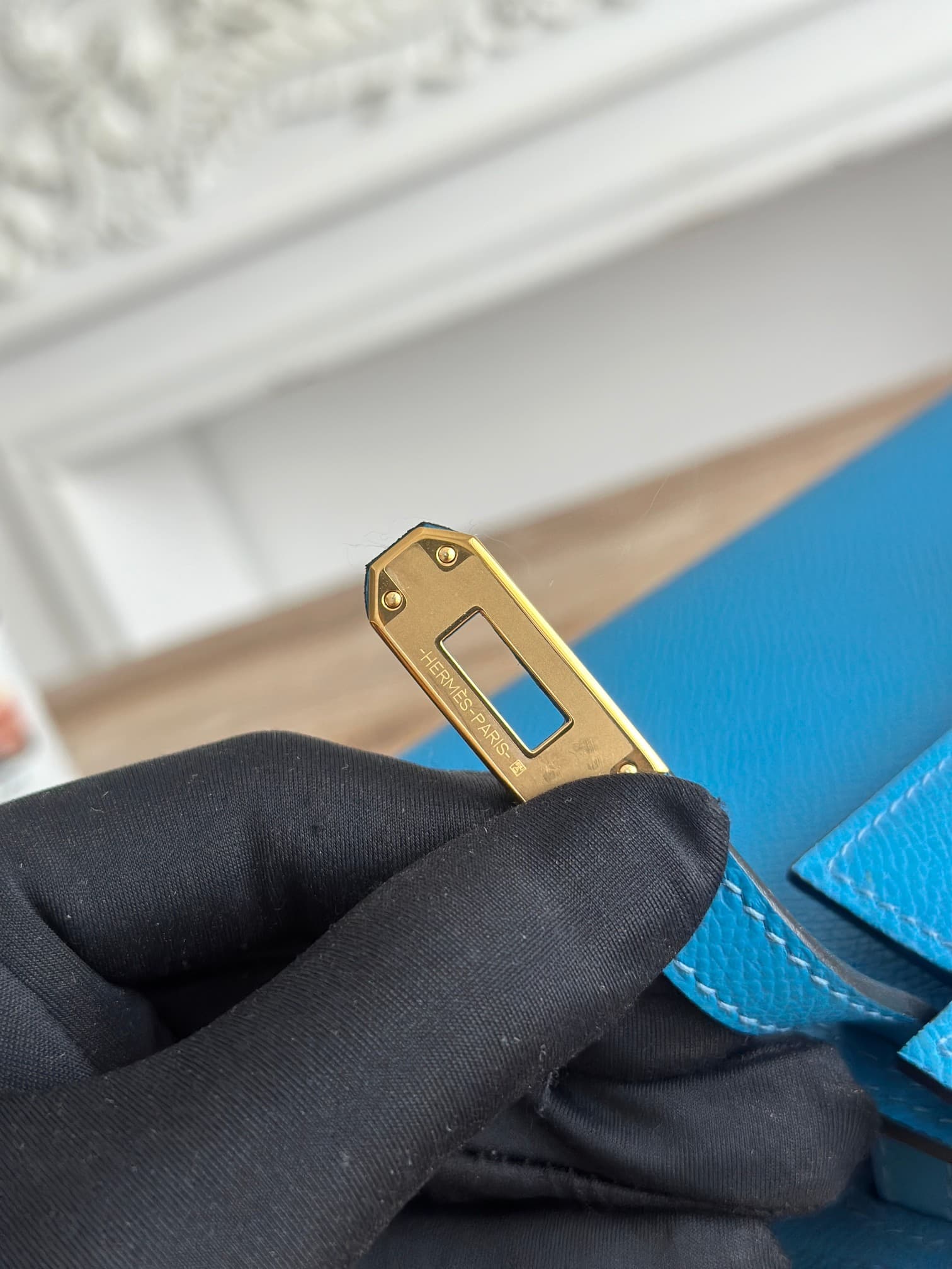 Hermes Kelly Mini II Bag Epsom Leather WAX Bleu Zanzibar High