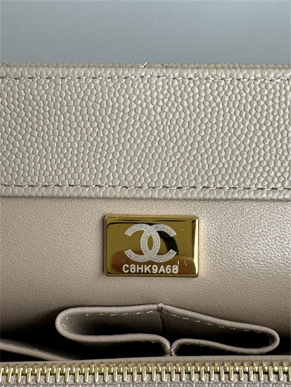 Medium FLAP BAG WITH TOP HANDLE Grained Calfskin Beige-binding Gold Metal High