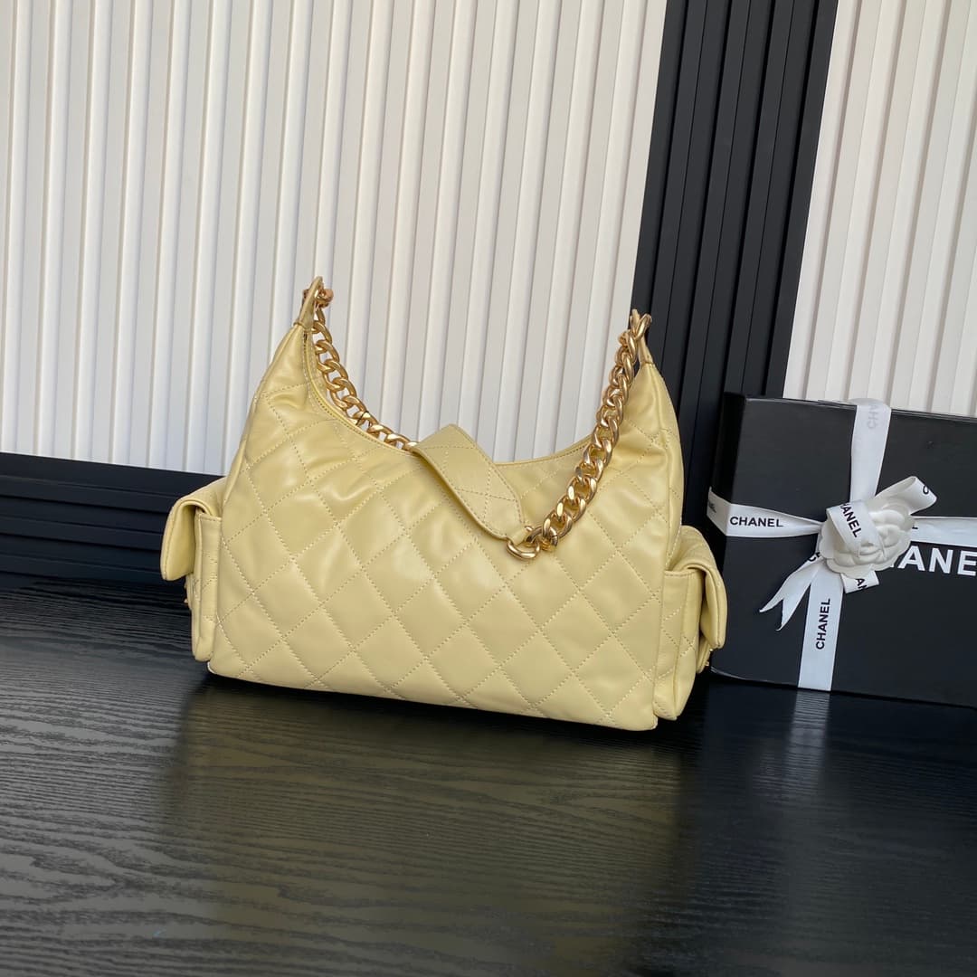 Chanel Trendy Pockets Hobo Bag Lambskin & Gold Metal Yellow AS5302 A