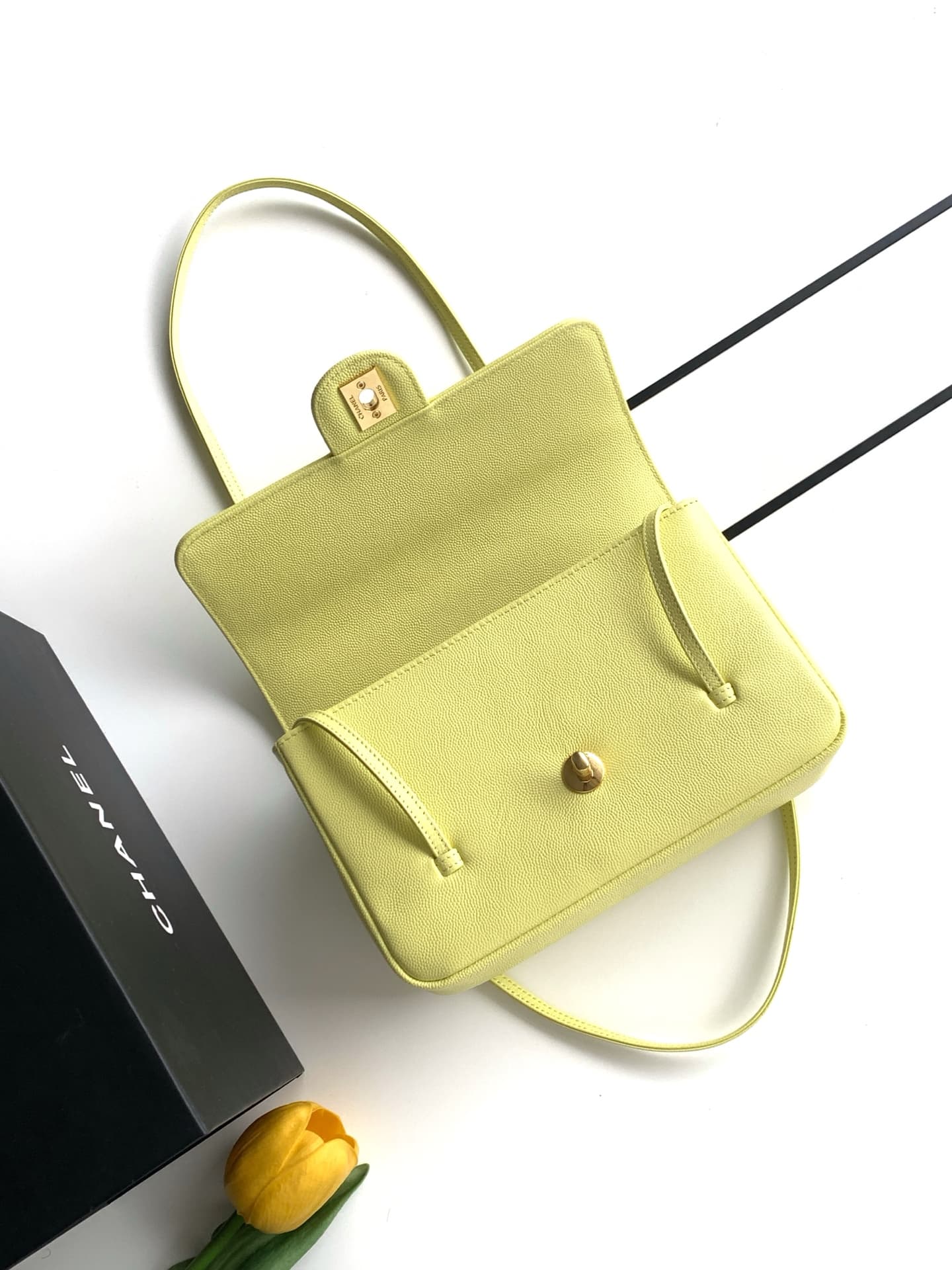 Chanel Small Flap Bag Grained Shiny Calfskin & Gold-Tone Metal AS6130 Yellow High