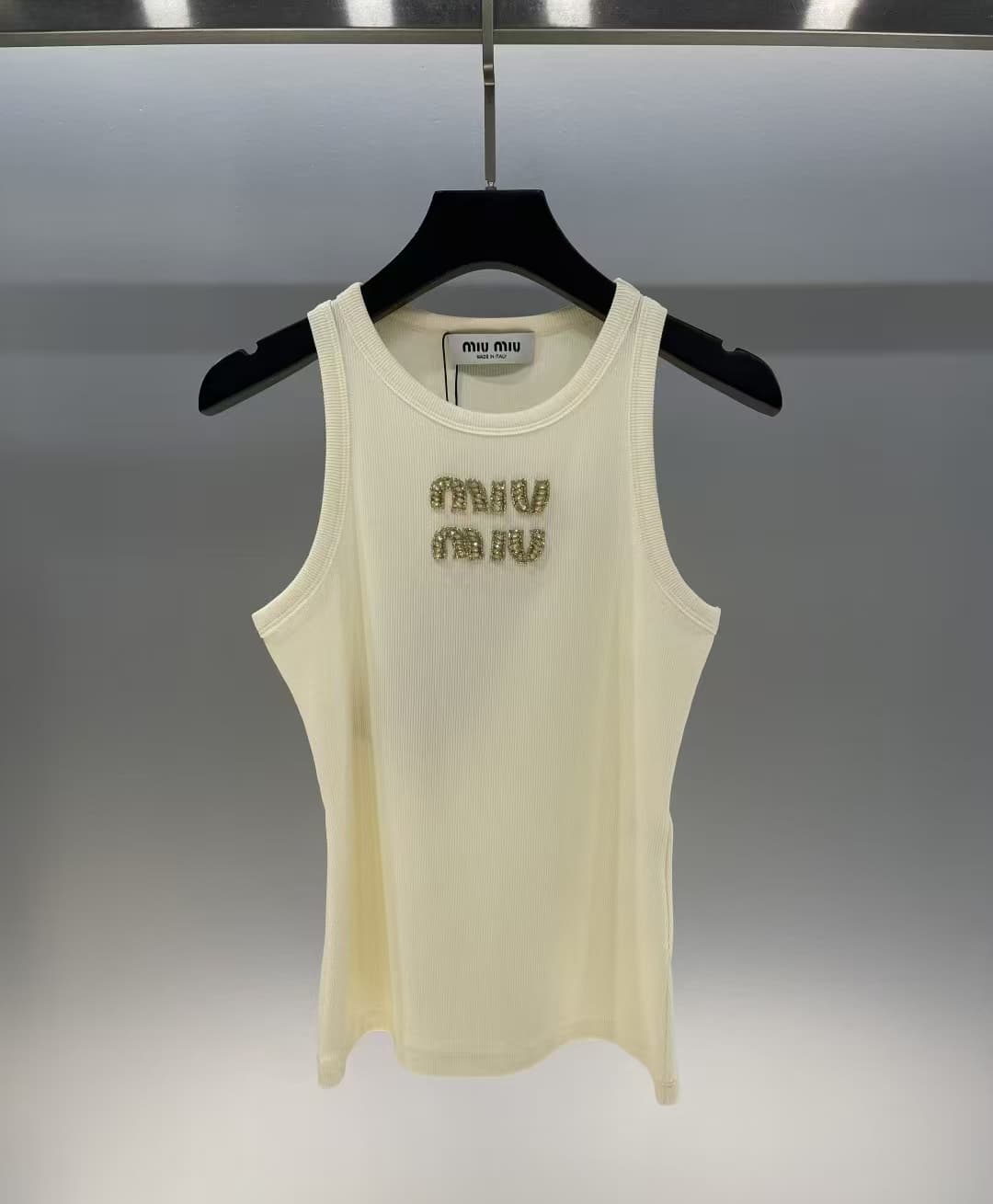 MIU MIU Ribbed jersey top with embroidered logo