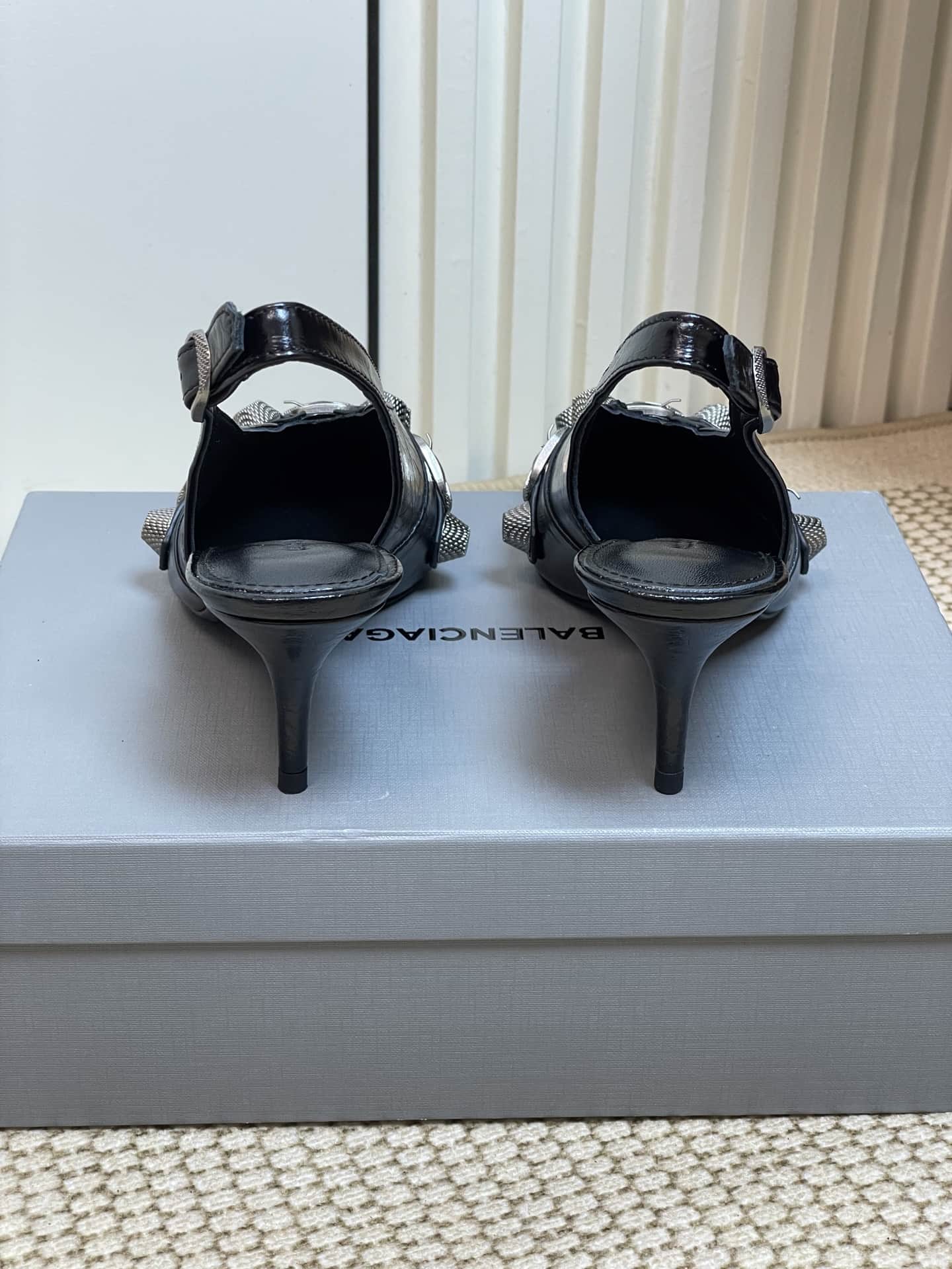 Balenciaga Leather Studded Accents Slingback Pump Shoes Women