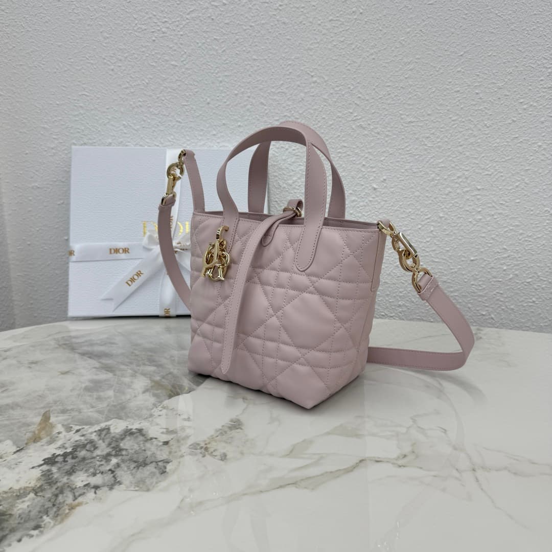 Small Dior Toujours Vertical Tote Bag Rouge Powder Pink Macrocannage Calfskin M2835 High