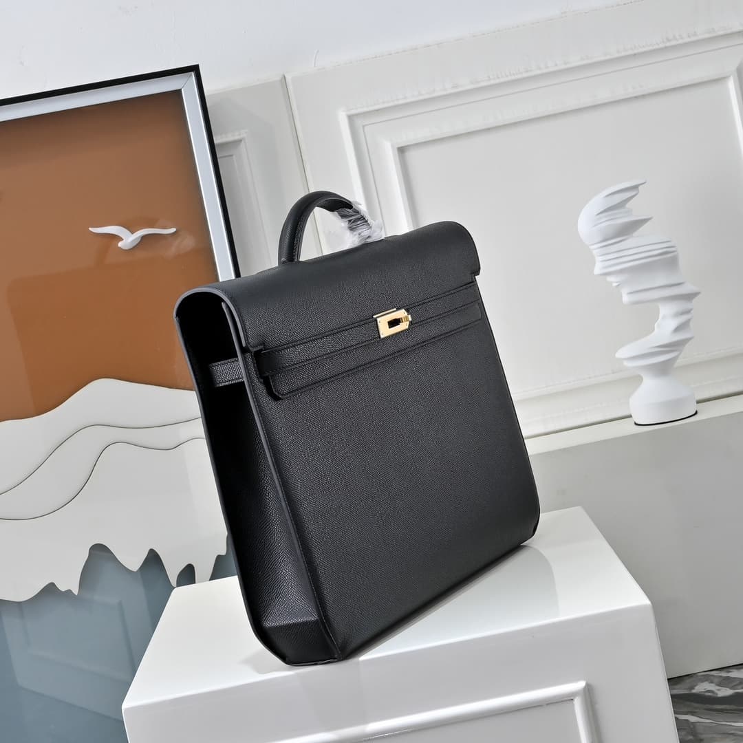 Hermes Kelly depeches Epsom 36 briefcase In Black Gold Metal CalfskIn WAX High